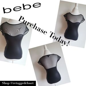 Bebe Vegan Leather Mesh Top